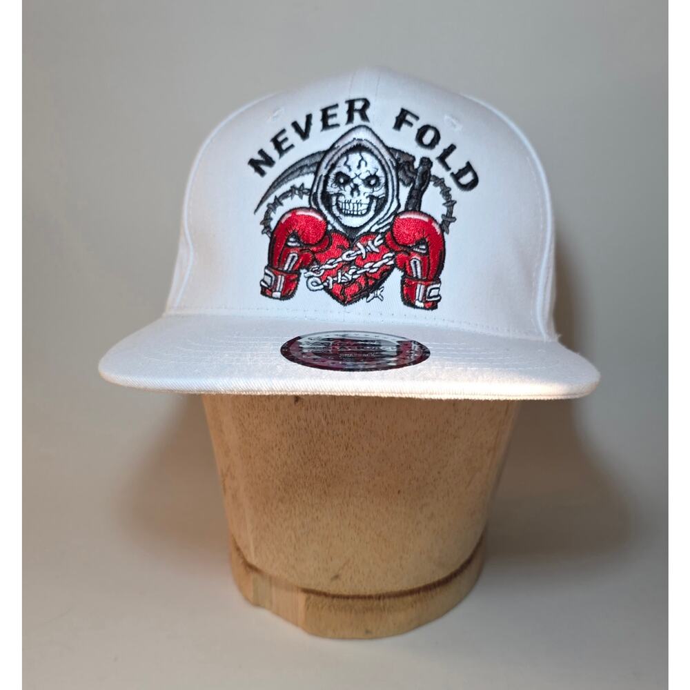 Blackjack men snapback white Never Fold skull boxing graphic OSFM